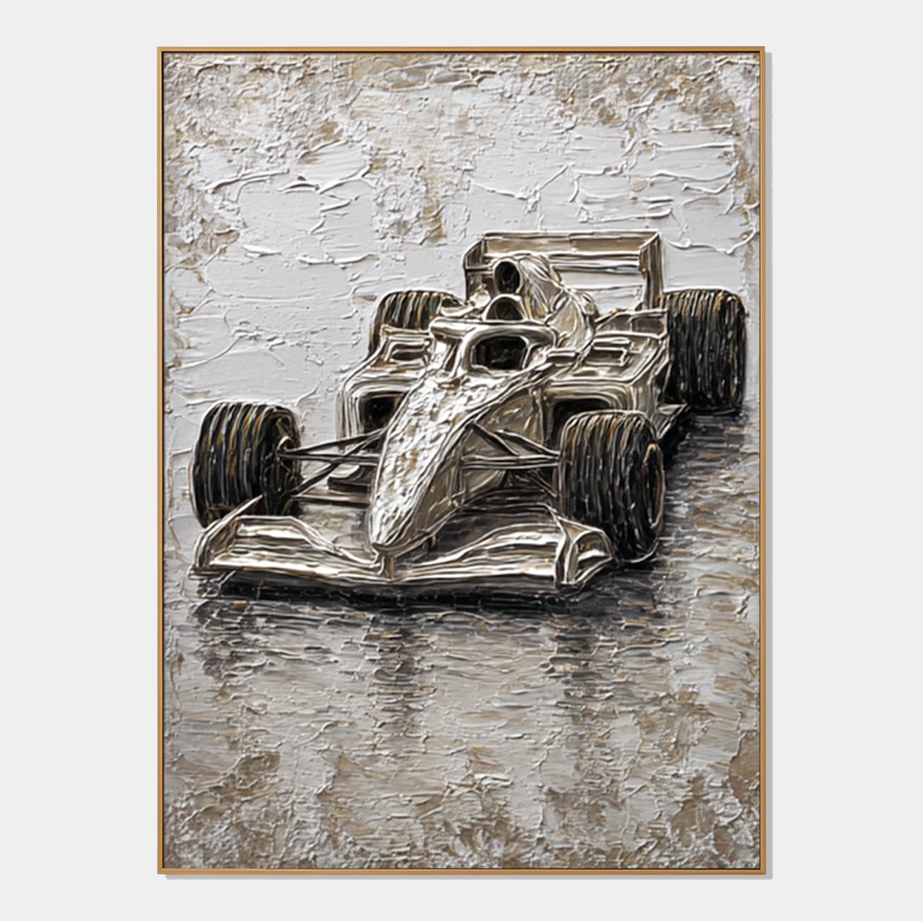 Velocity of Silence – Formula Racing Car Textured Painting, Modern Motorsport Wall Art