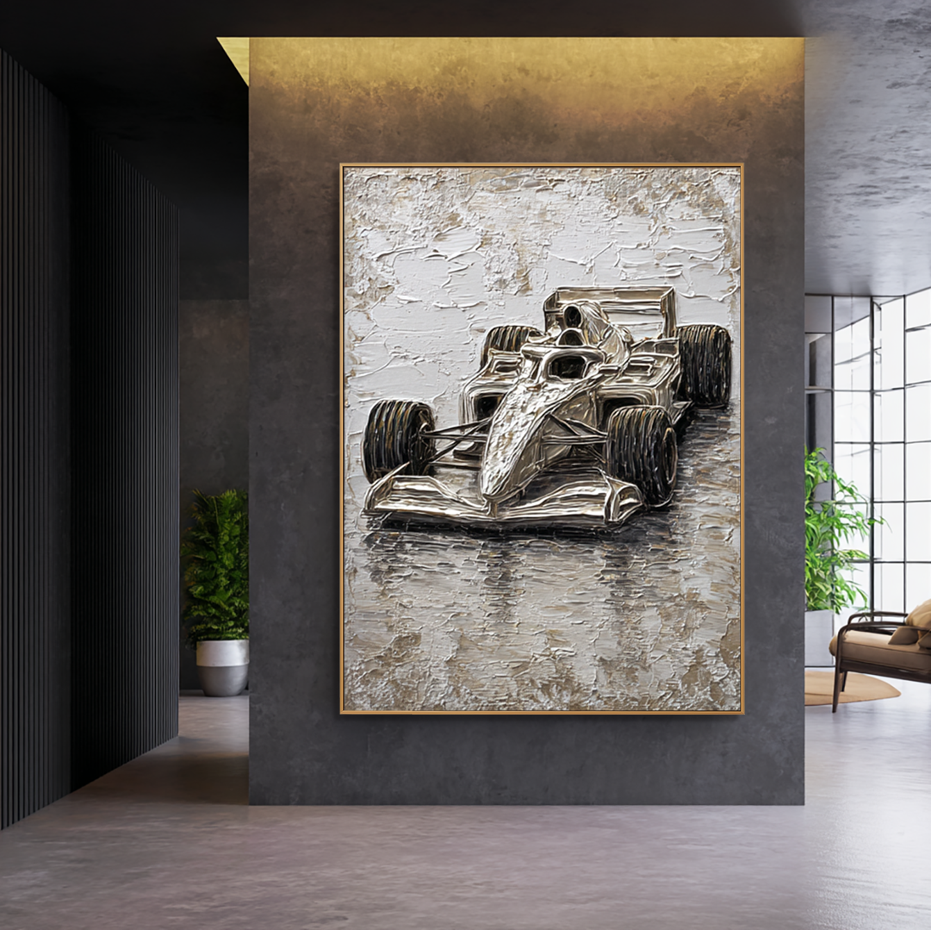 Velocity of Silence – Formula Racing Car Textured Painting, Modern Motorsport Wall Art