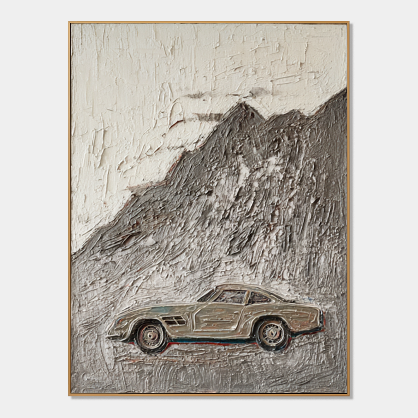 Elegance in Motion – Vintage Grand Touring Car Textured Painting, Luxury Automotive Wall Art
