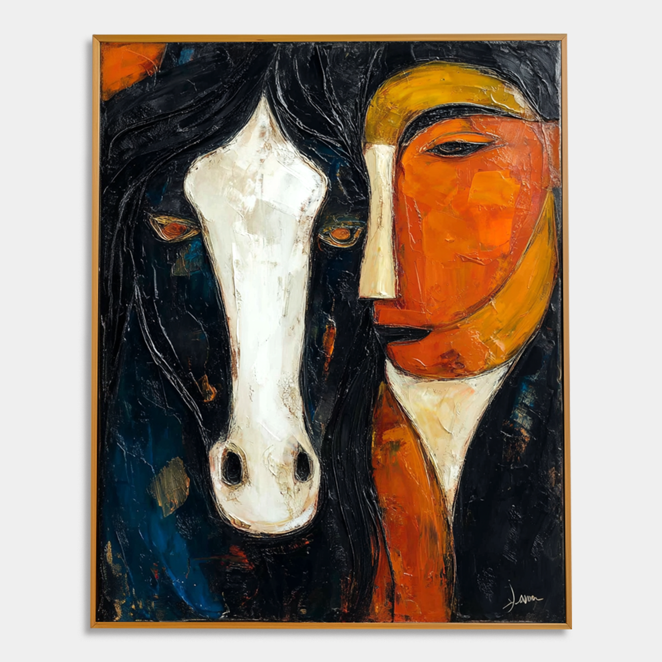 Large Abstract Oil Painting, Horse and Rider Modern Western Art, Textured Wall Art for Living Room