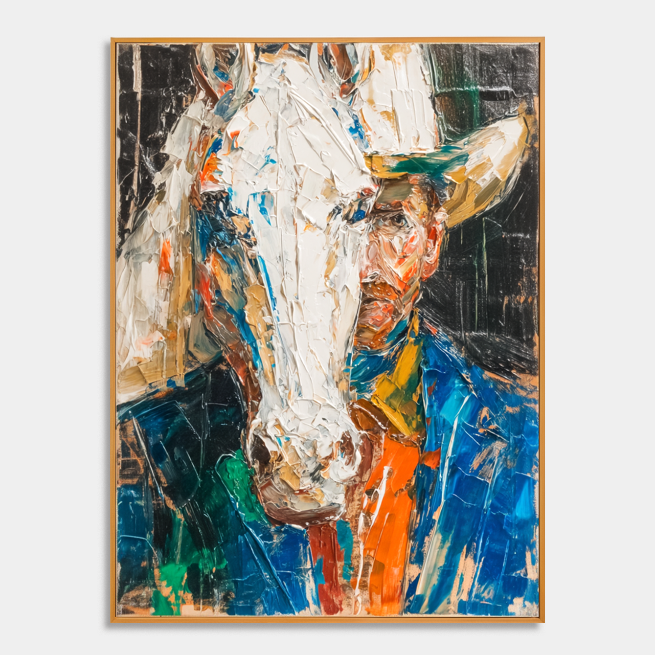 Horse and Rider – Bold Abstract Oil Painting, Colorful Western Art, Hand-Painted Texture