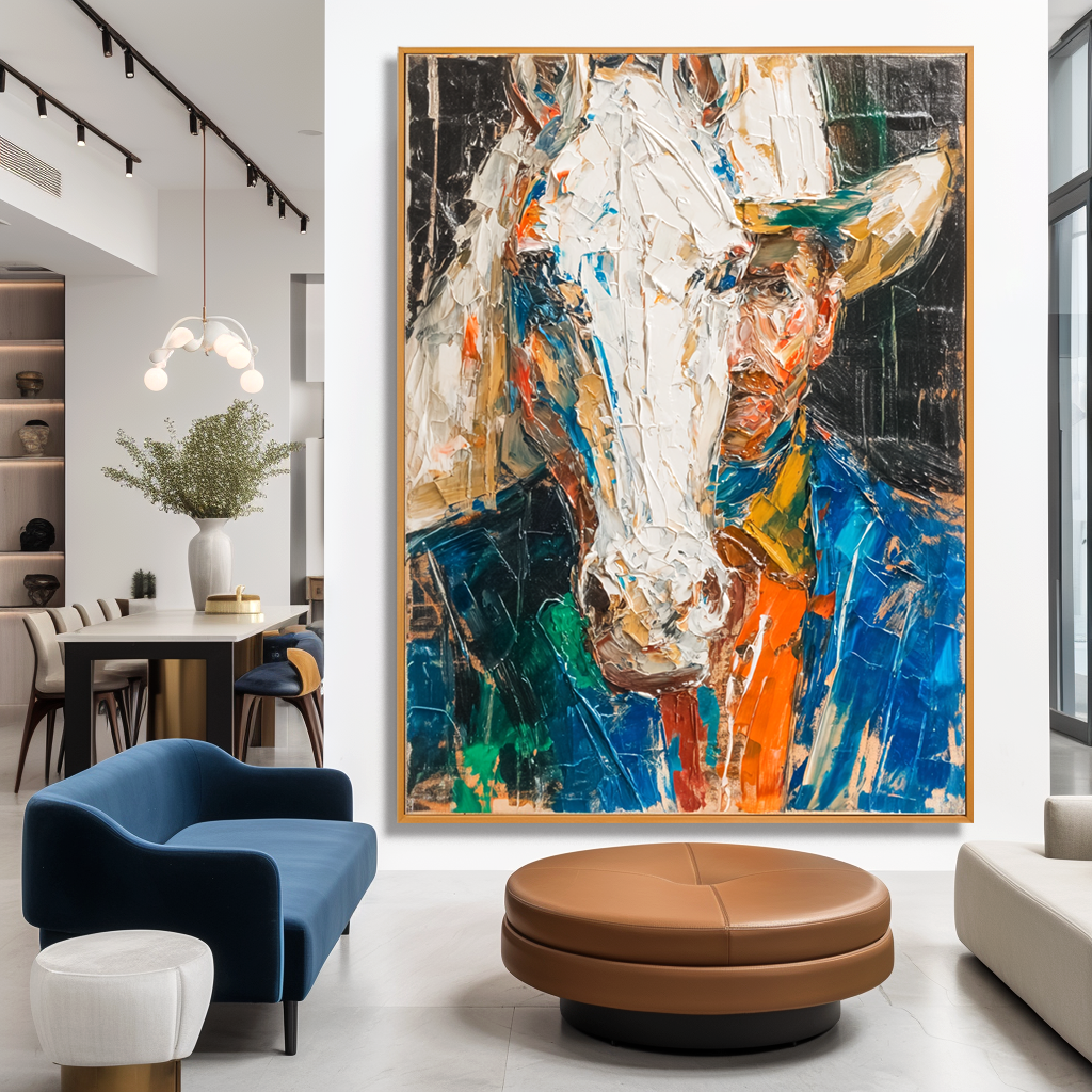 Horse and Rider – Bold Abstract Oil Painting, Colorful Western Art, Hand-Painted Texture