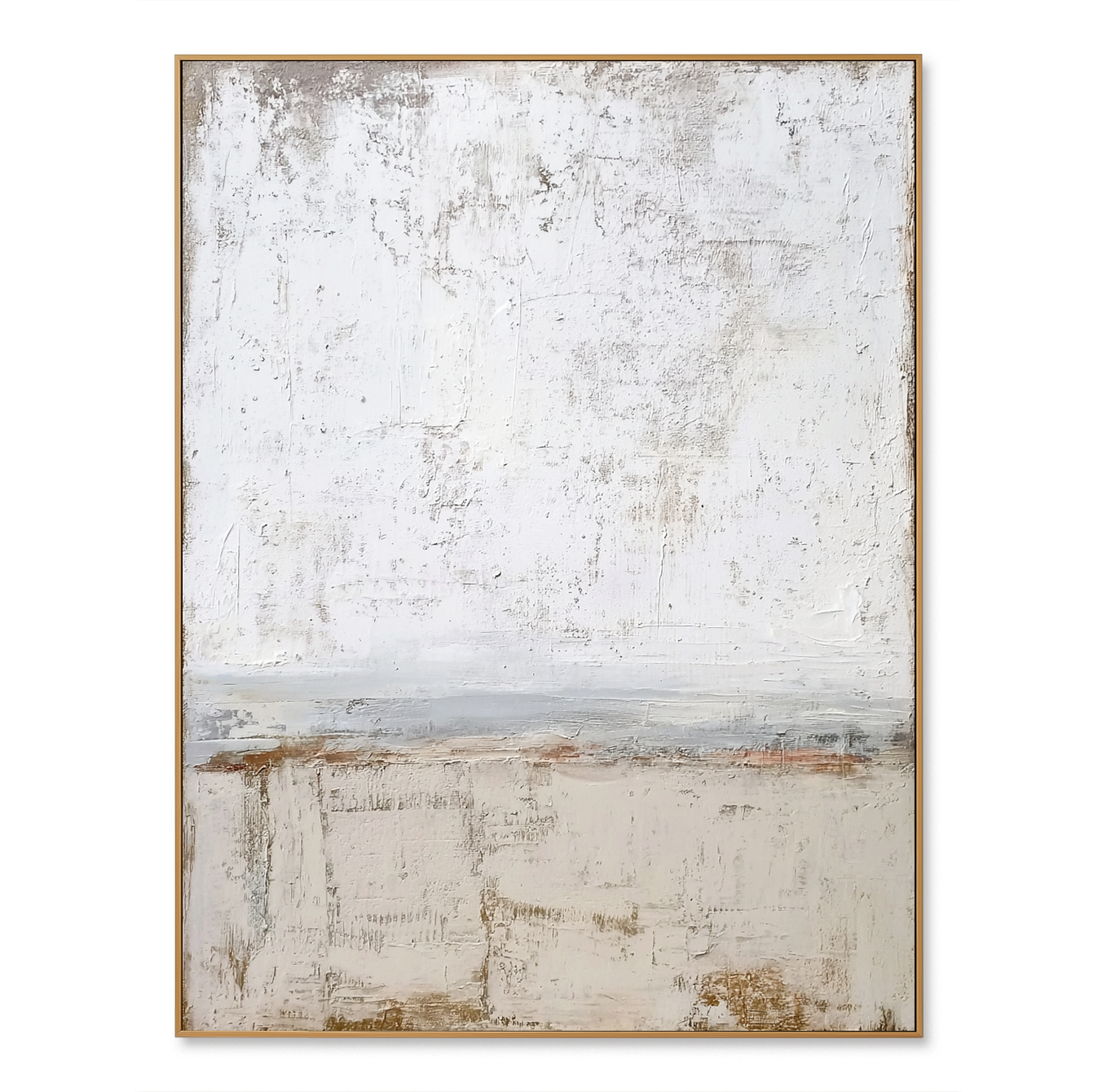 Minimalist abstract textured canvas art with soft white and beige tones.