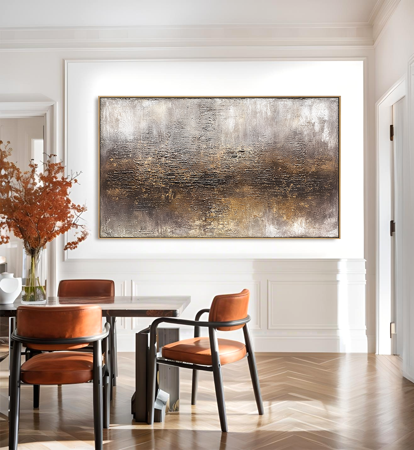 Abstract textured landscape with gold and brown tones