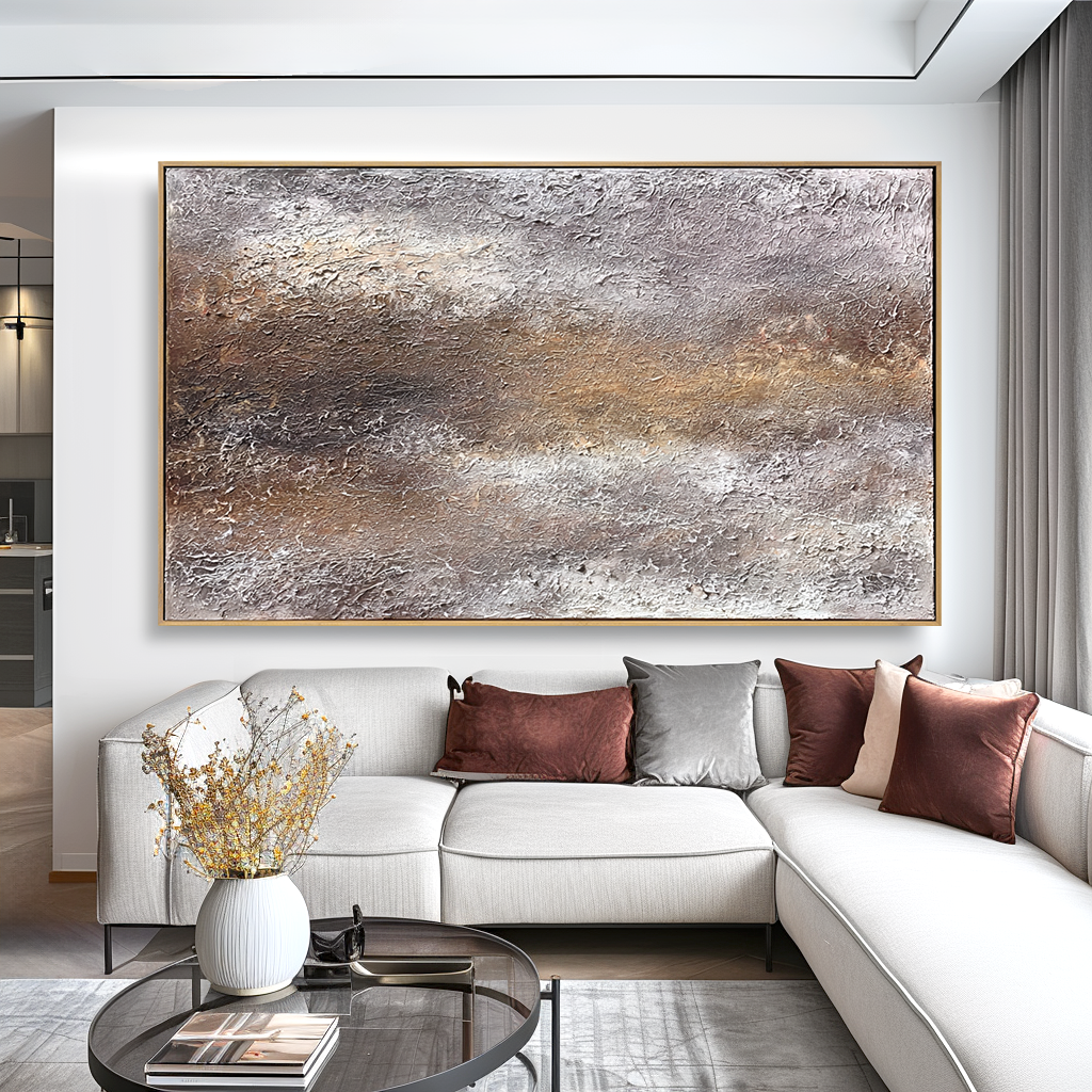 Abstract textured landscape in metallic silver, bronze, and gray tones