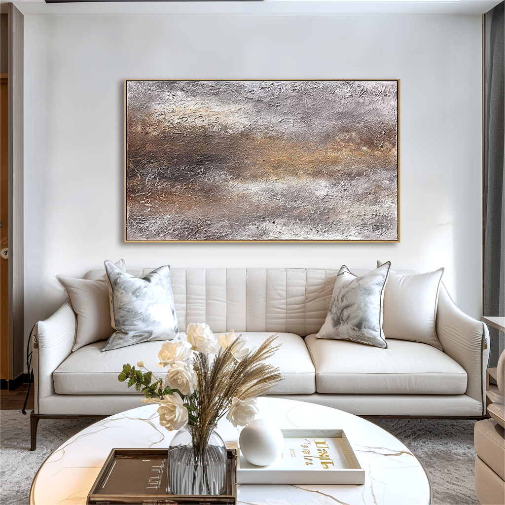 Abstract textured landscape in metallic silver, bronze, and gray tones