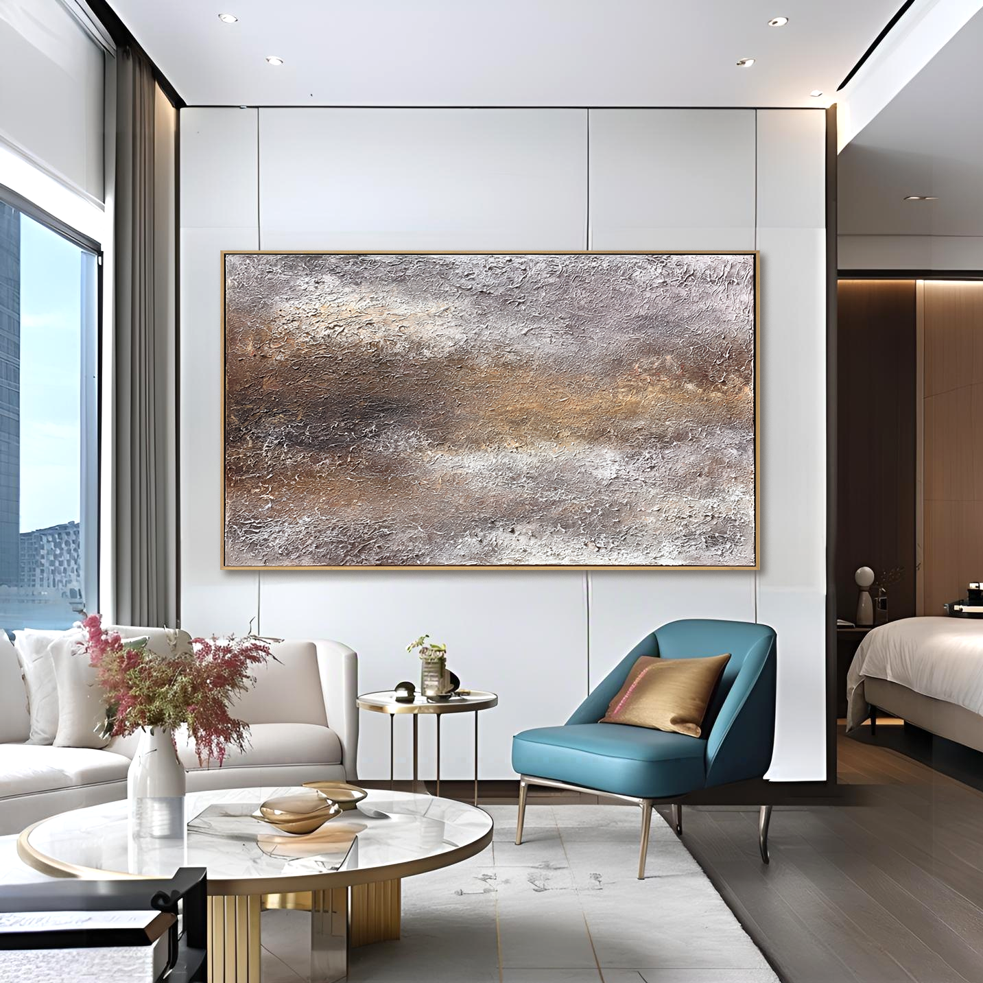 Abstract textured landscape in metallic silver, bronze, and gray tones
