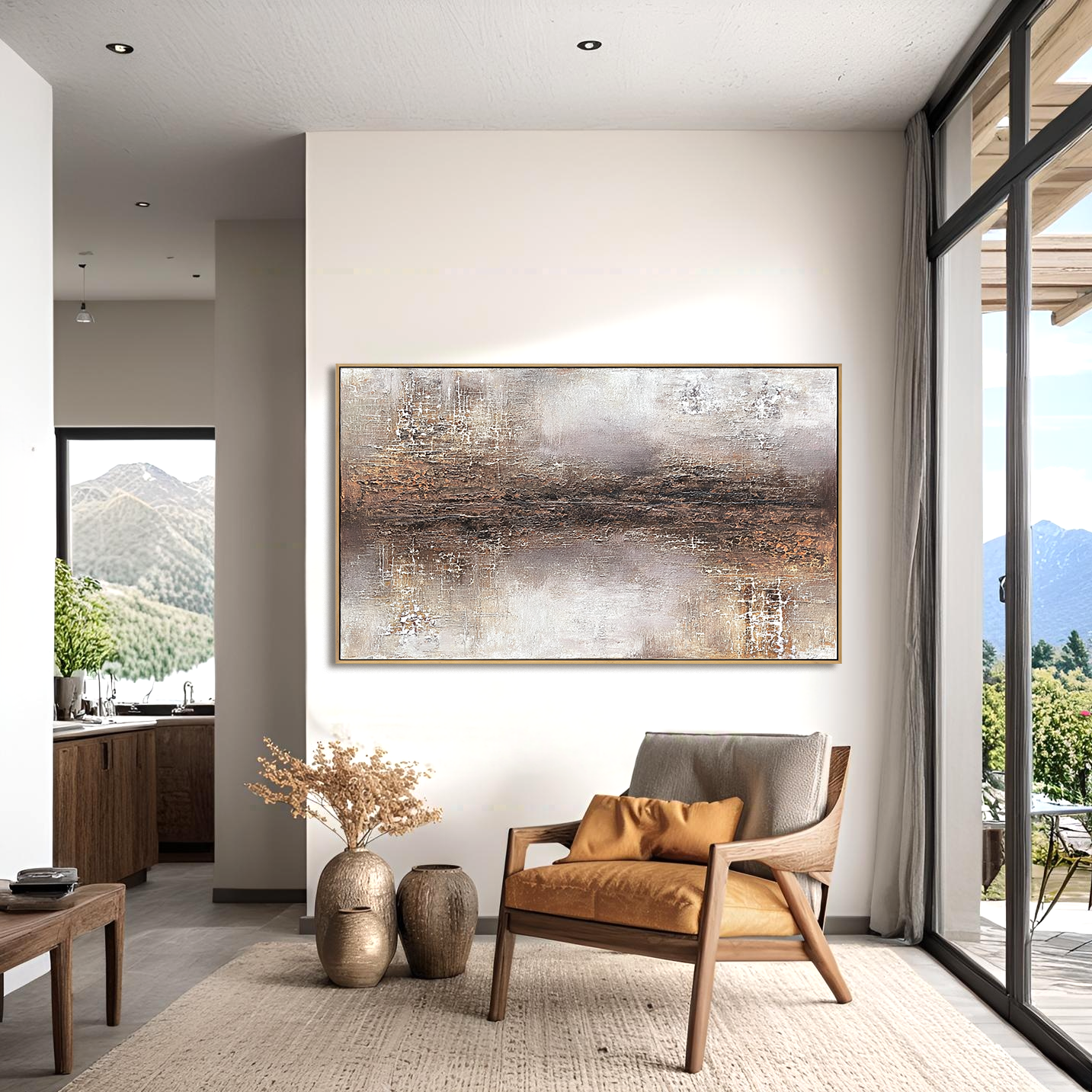 Abstract textured metallic landscape with gold, bronze, and silver tones