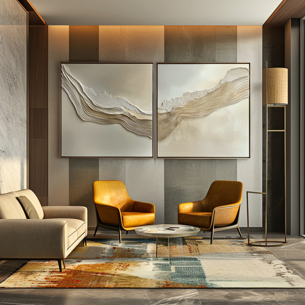 Textured abstract art set with soft beige, gold, and white tones depicting flowing waves.