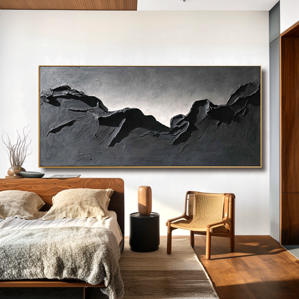 Abstract textured mountain landscape in black and white.