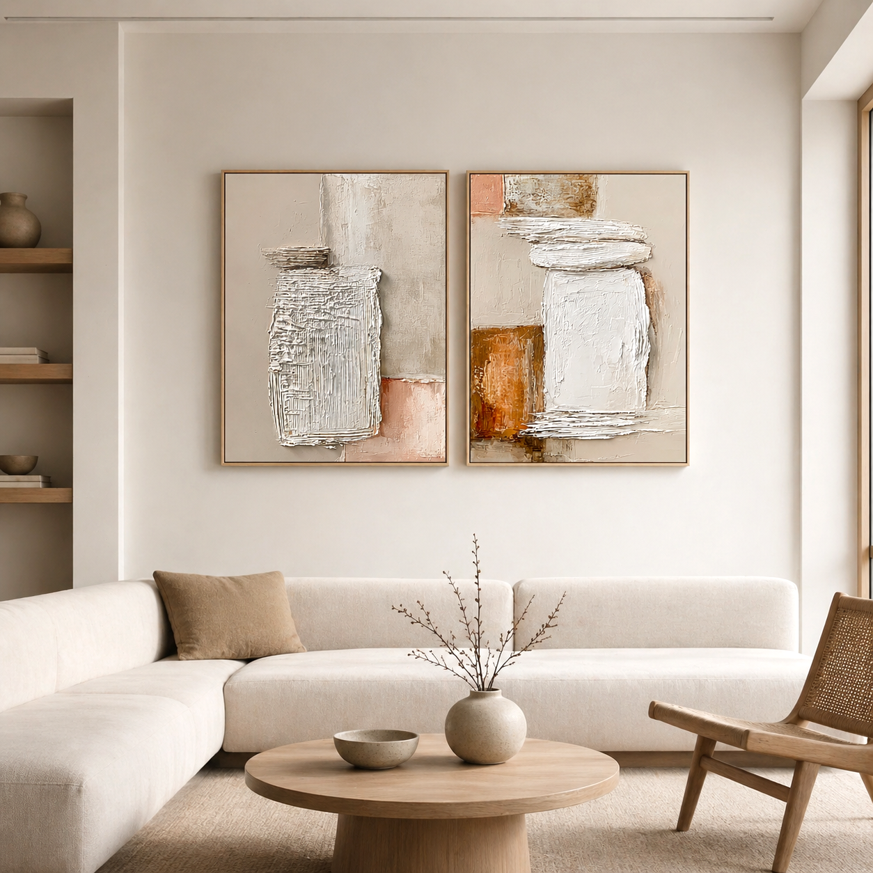 Neutral Textured Abstract Wall Art Set – Minimalist Wabi-Sabi Canvas