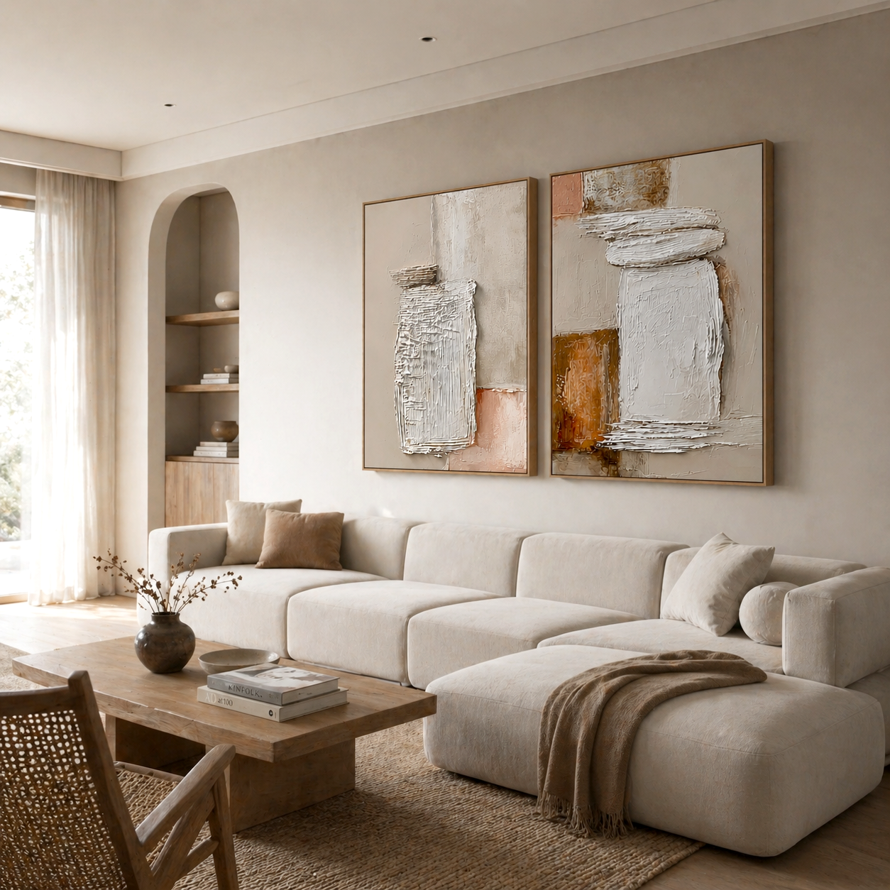 Neutral Textured Abstract Wall Art Set – Minimalist Wabi-Sabi Canvas