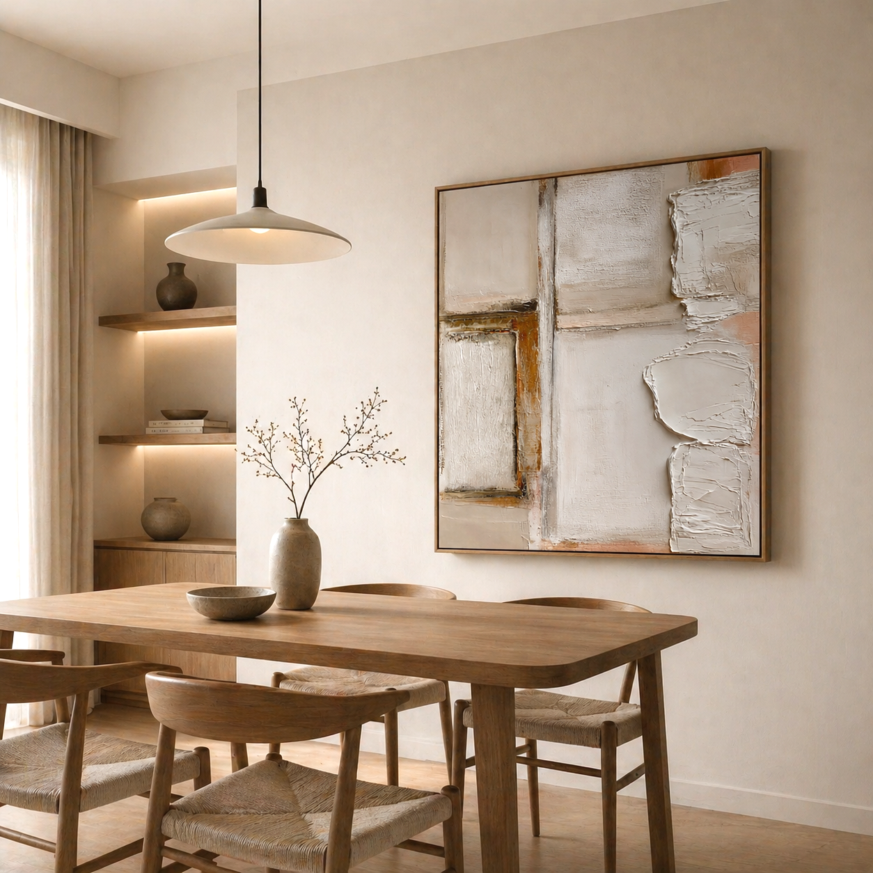 Textured neutral abstract wall art with minimalist wabi-sabi design