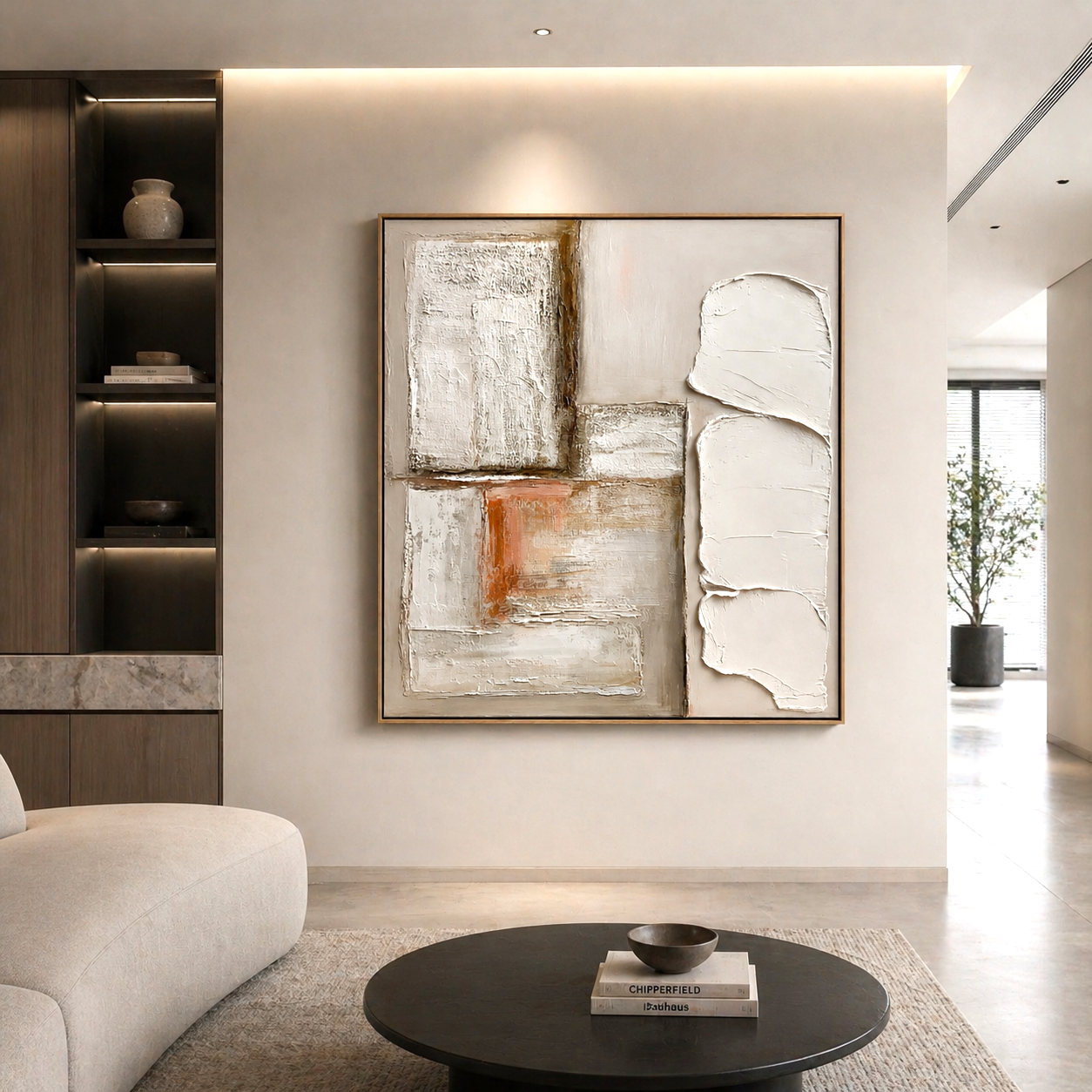 Wabi-sabi textured wall art with neutral minimalist design