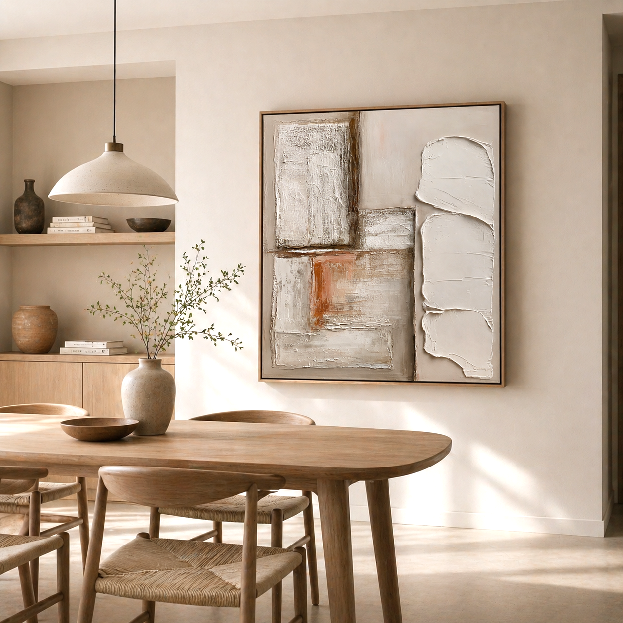 Wabi-sabi textured wall art with neutral minimalist design