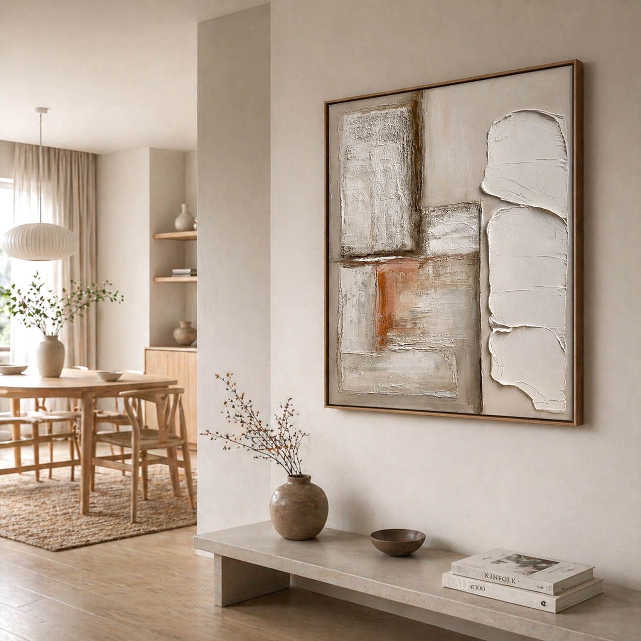 Wabi-sabi textured wall art with neutral minimalist design