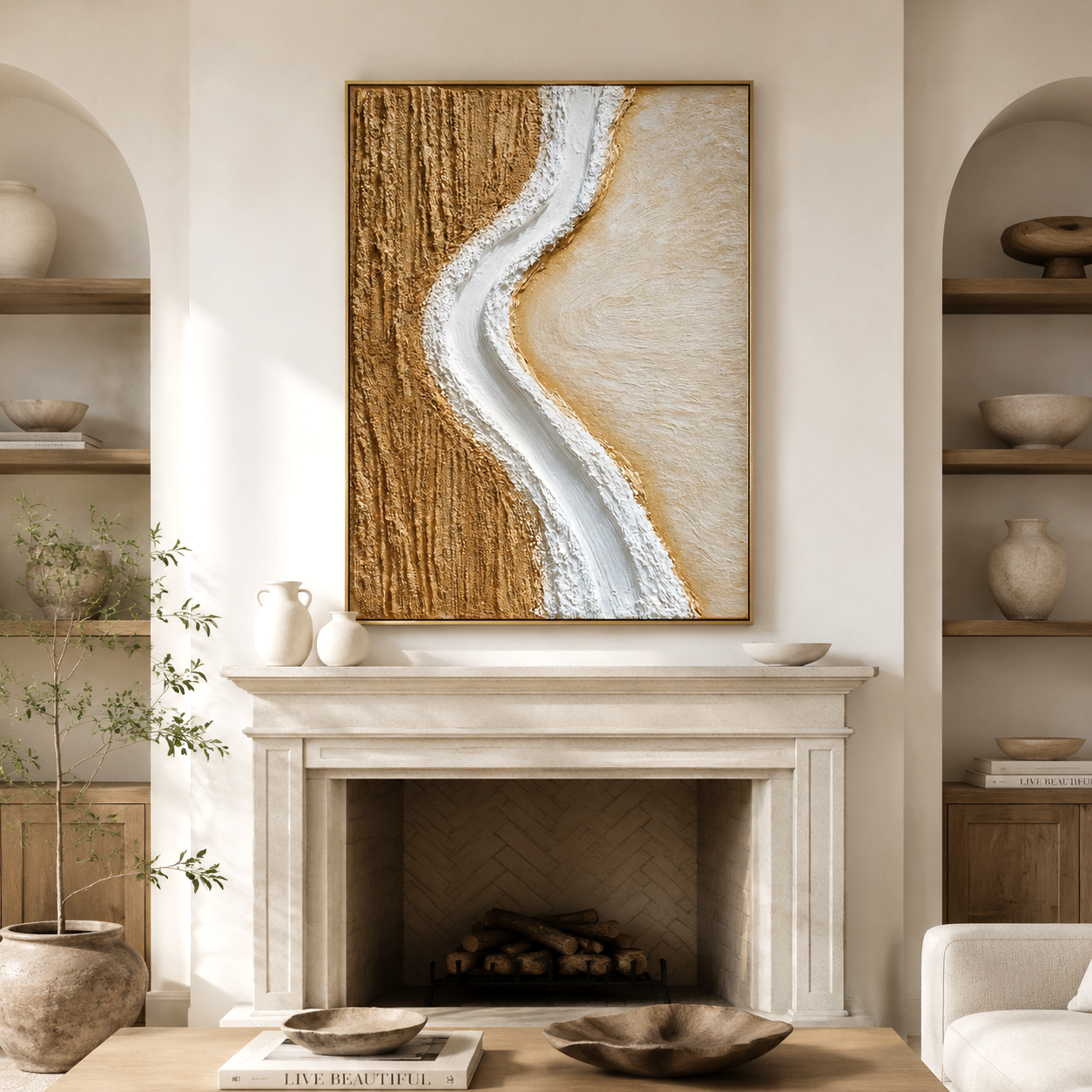 Neutral textured abstract wall art with minimalist design