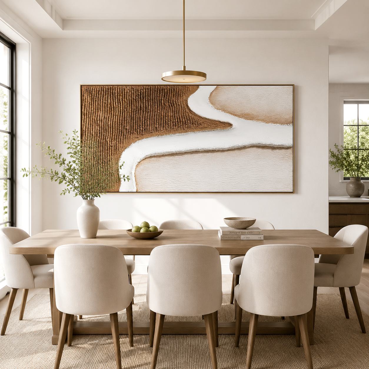 Neutral minimalist textured wall art with flowing white line
