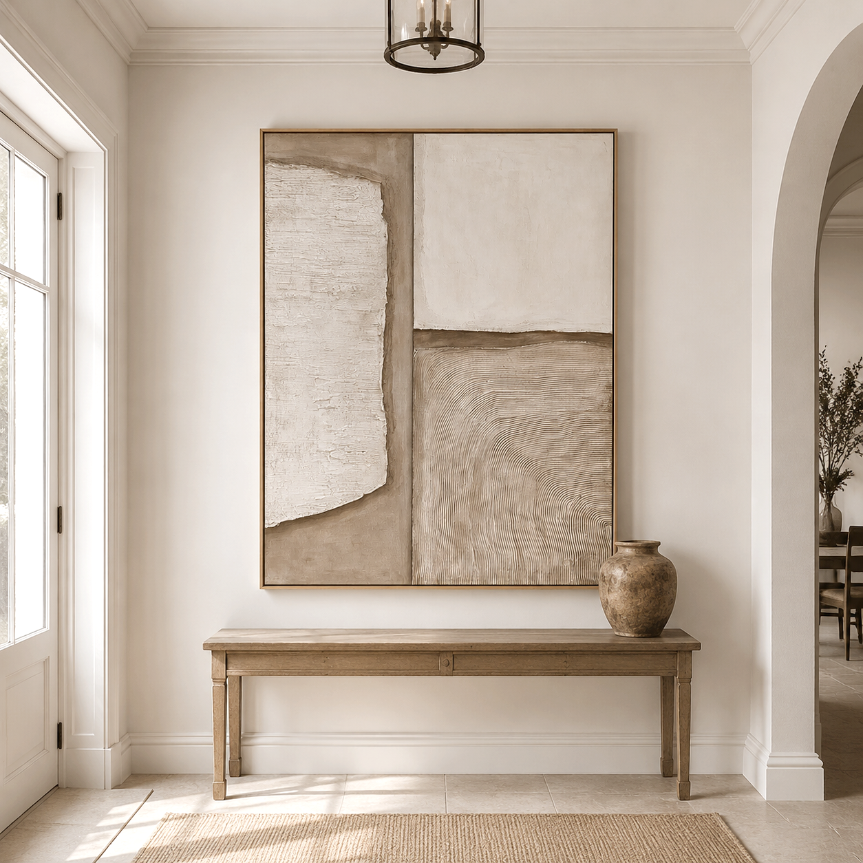 Neutral textured abstract wall art with hand-painted minimalist design in beige