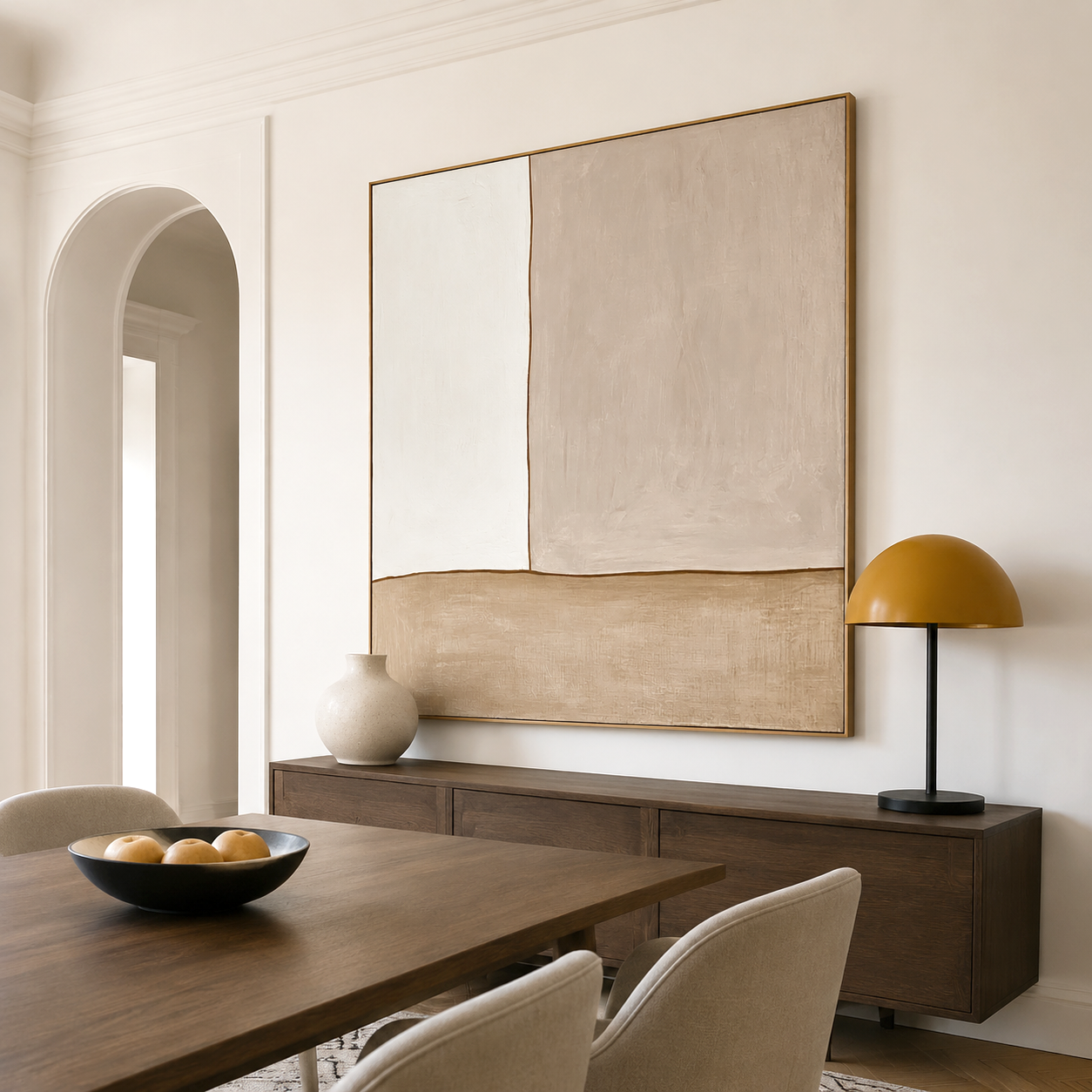 Hand-painted neutral minimalist abstract wall art with textured beige and brown tones