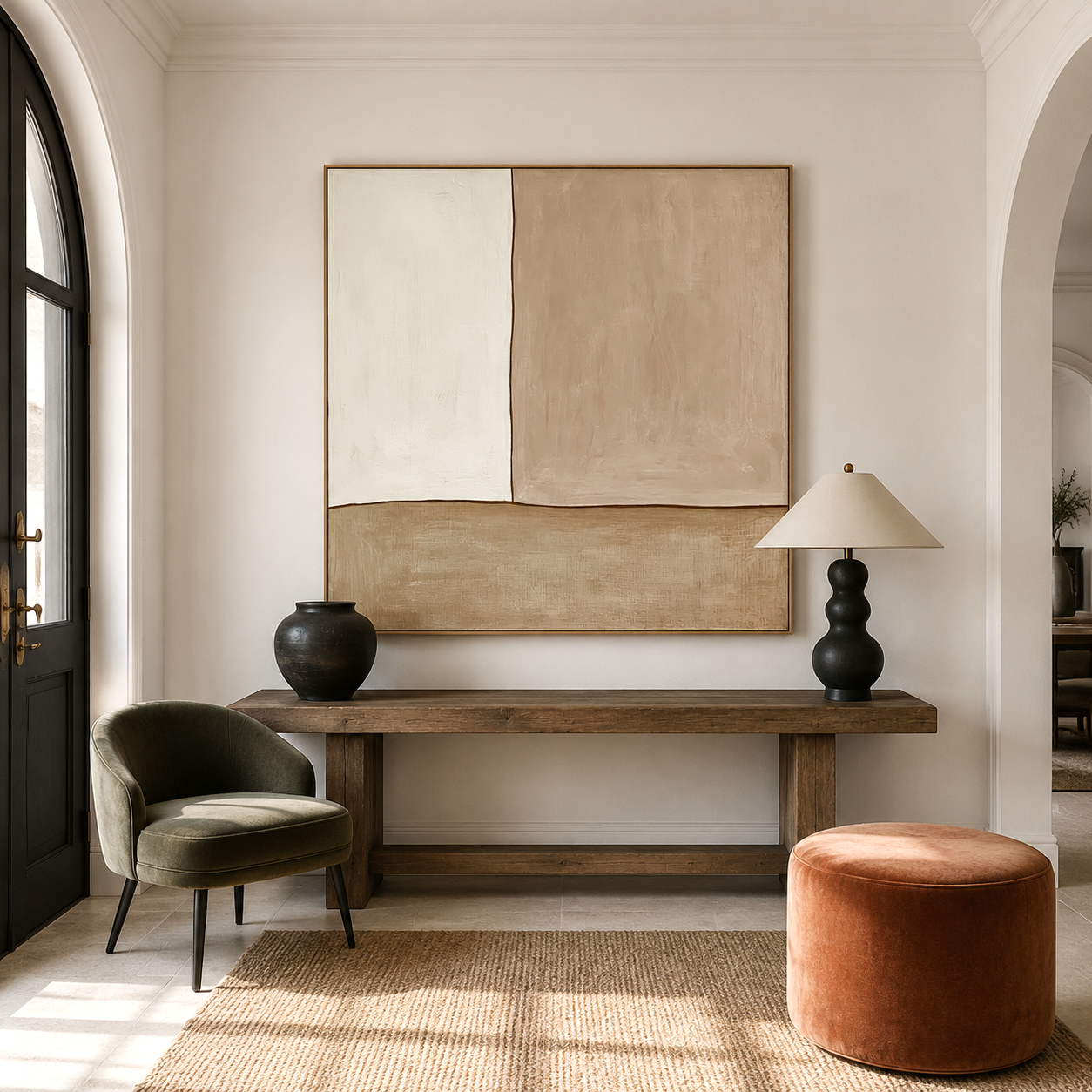 Hand-painted neutral minimalist abstract wall art with textured beige and brown tones
