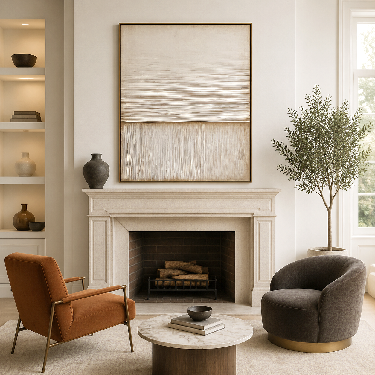 Minimalist textured wall art with cream and beige vertical and horizontal textures