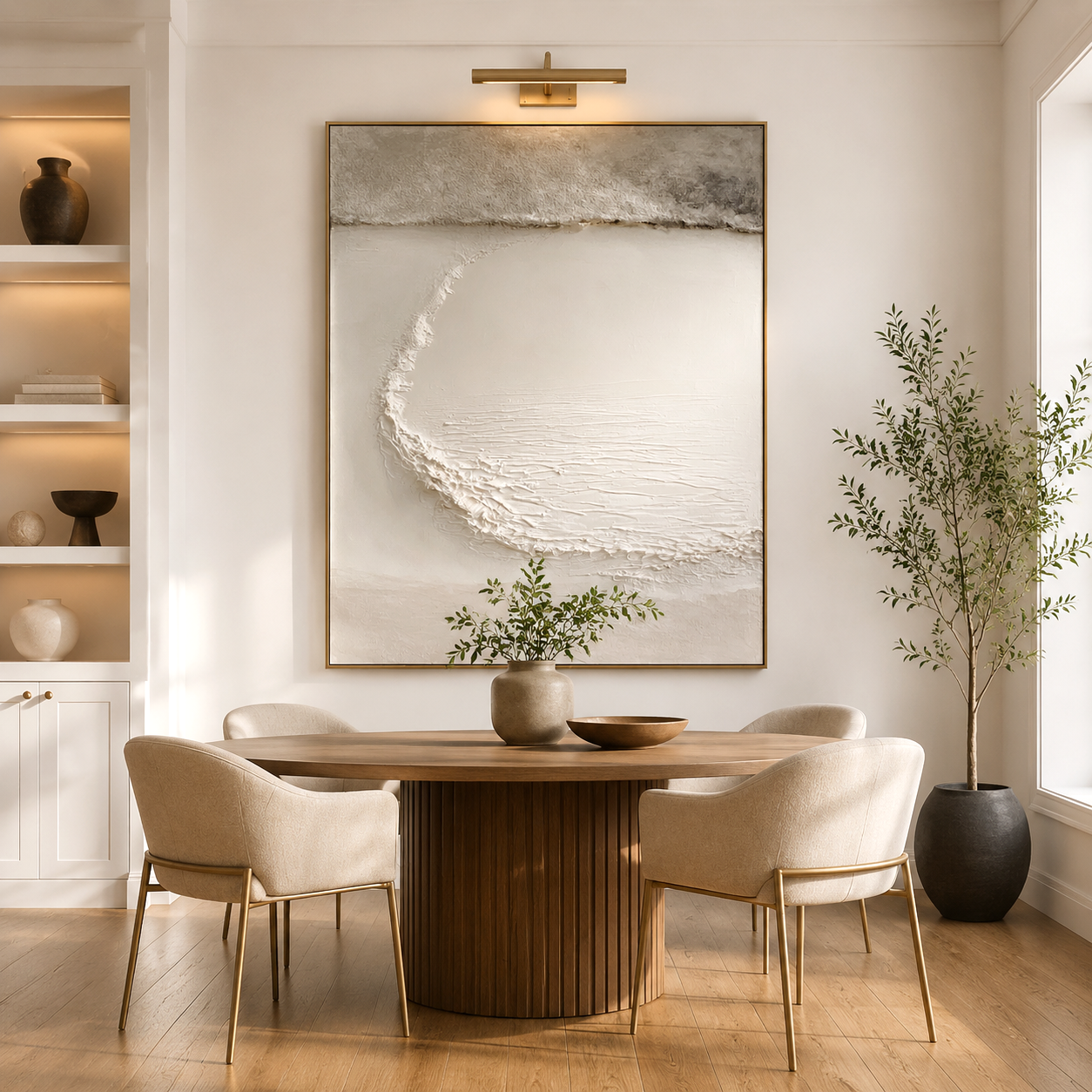 Minimalist abstract landscape painting with textured neutral tones