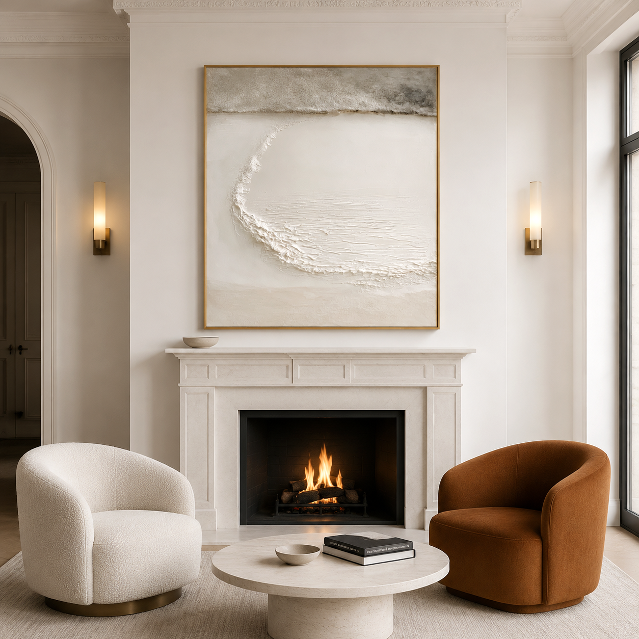 Minimalist abstract landscape painting with textured neutral tones