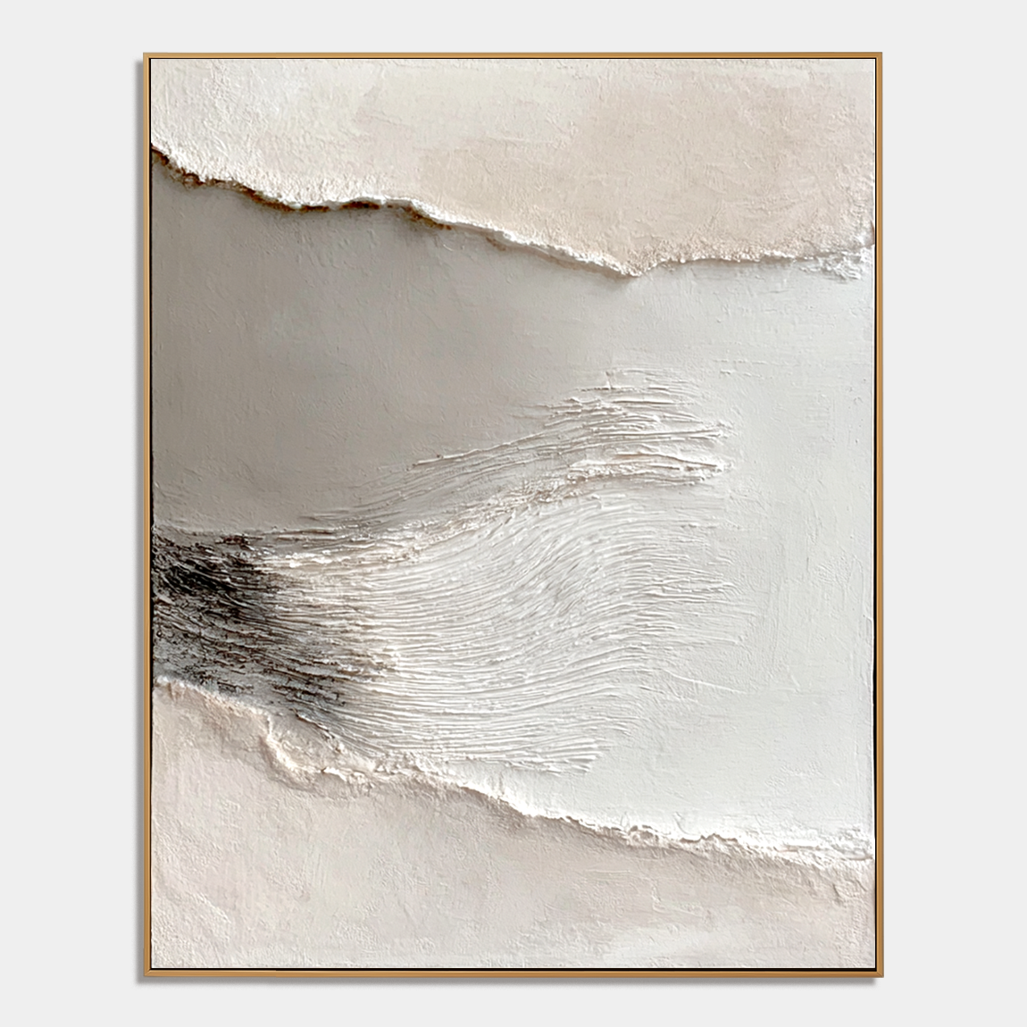 Minimalist abstract textured oil painting with neutral tones and layered 3D texture