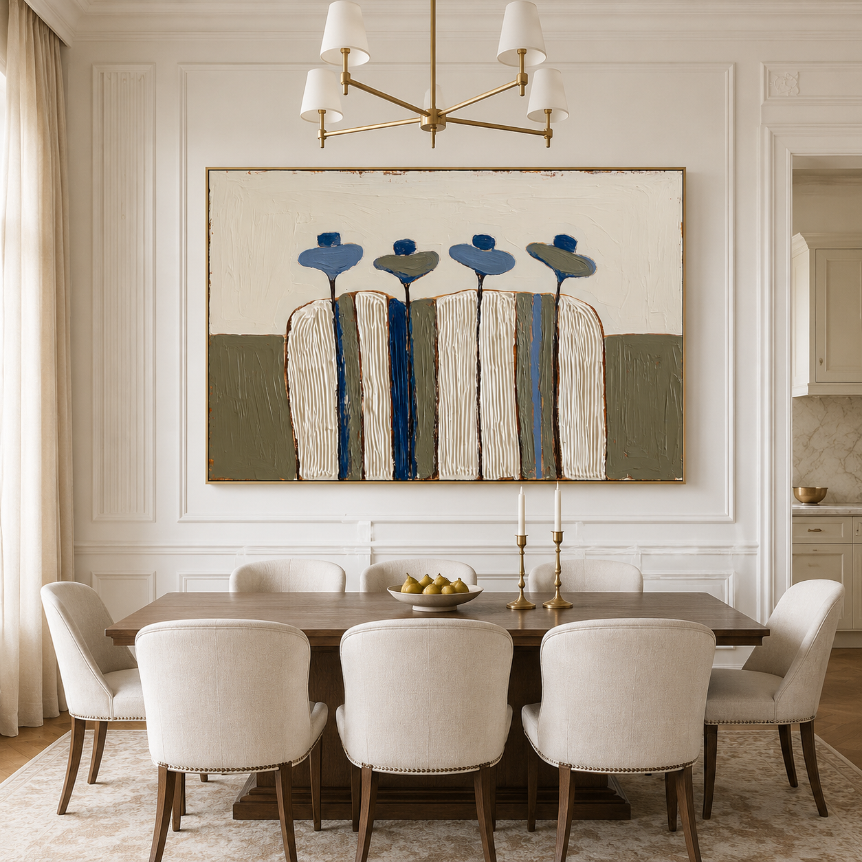 Hand-painted textured cactus wall art with four stylized cacti in cream, blue, and green