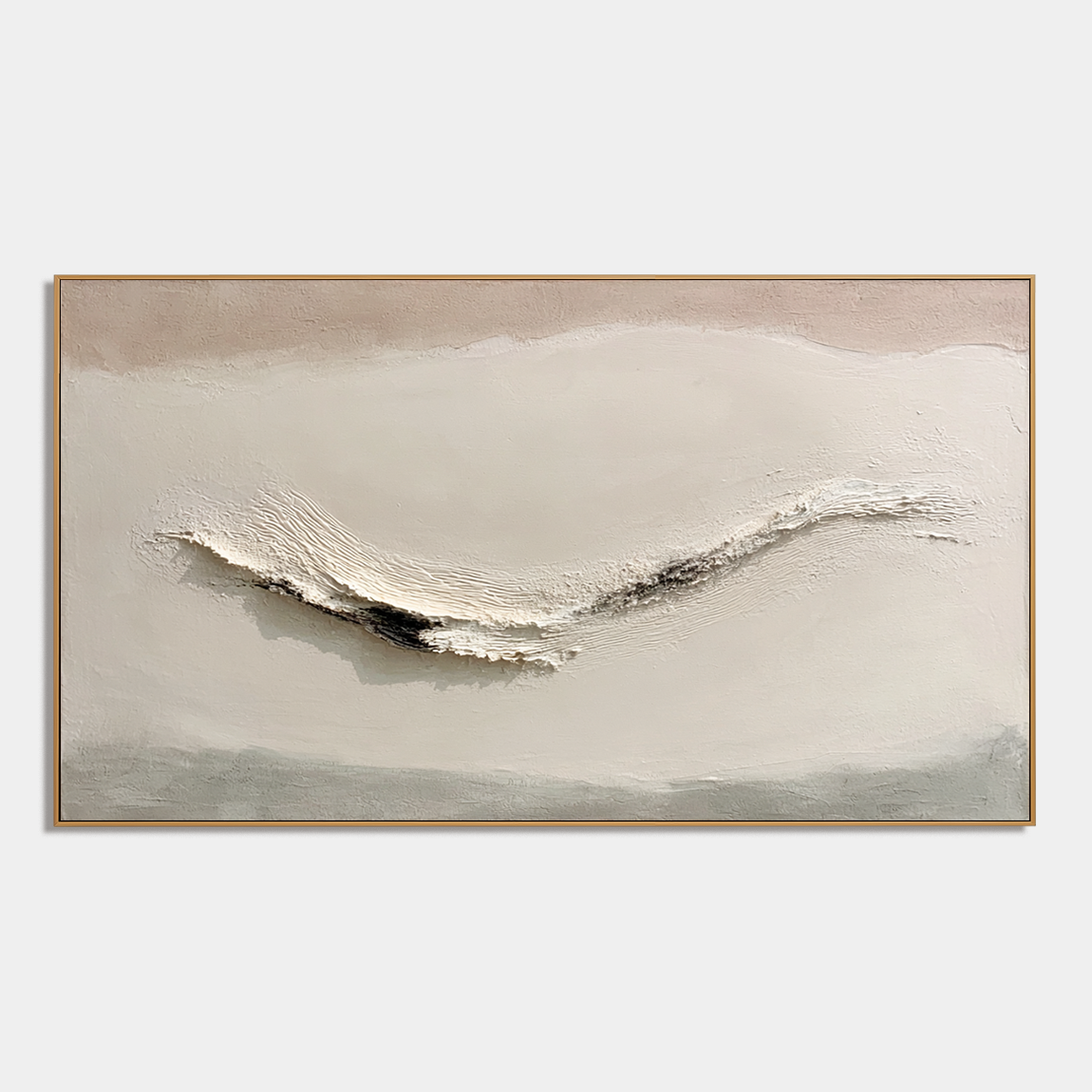 Neutral textured abstract wall art in beige cream and gray tones with raised hand-painted wave texture