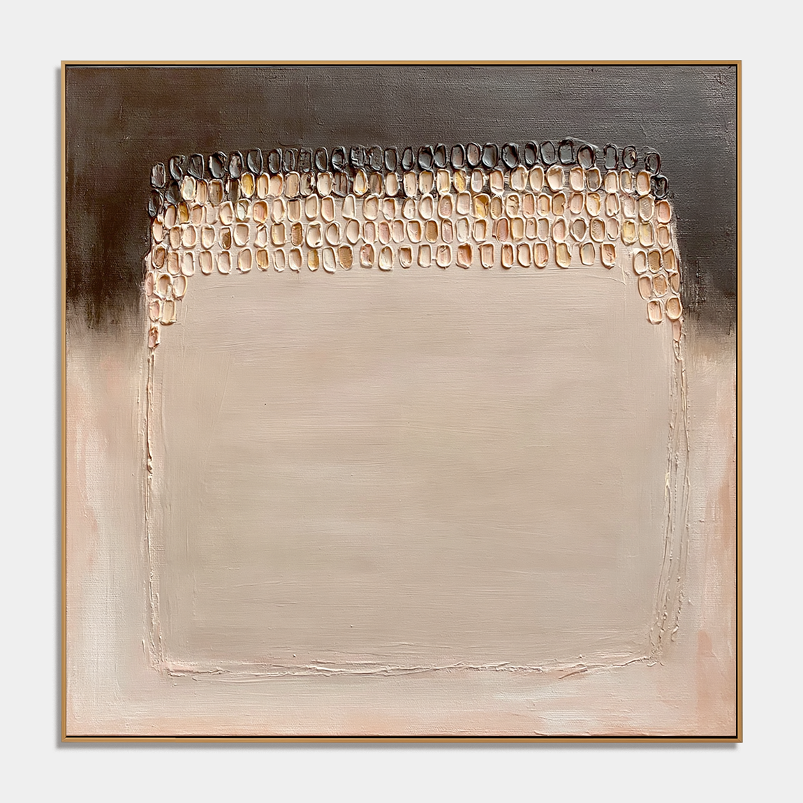 Neutral textured abstract wall art with raised beaded arch details in beige cream brown and charcoal tones