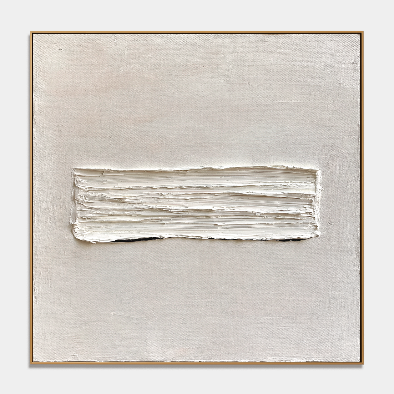 Minimalist textured abstract wall art with raised white horizontal brushstroke on soft neutral cream background