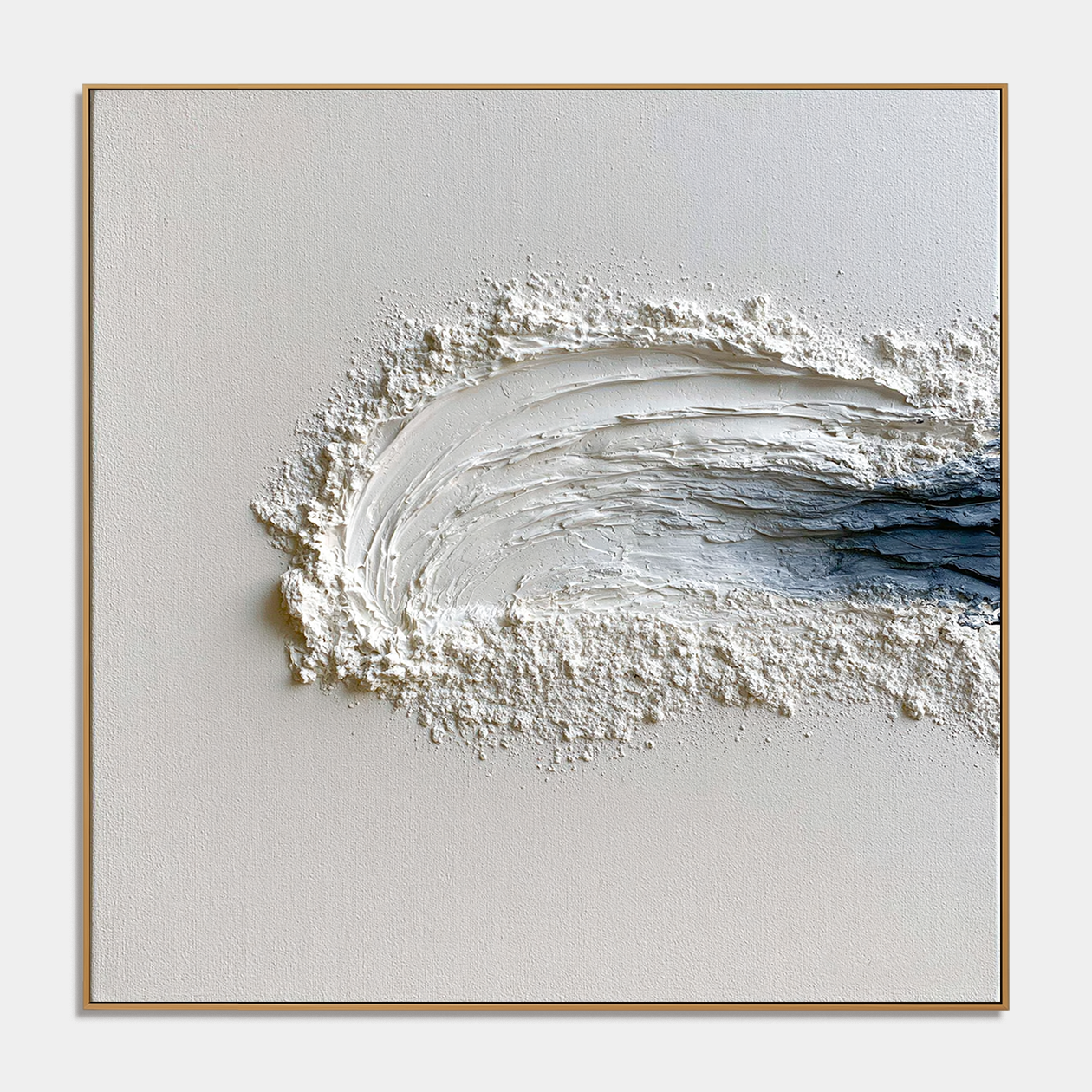 Blue and white textured abstract wall art with raised ocean wave brushstrokes and deep navy accents