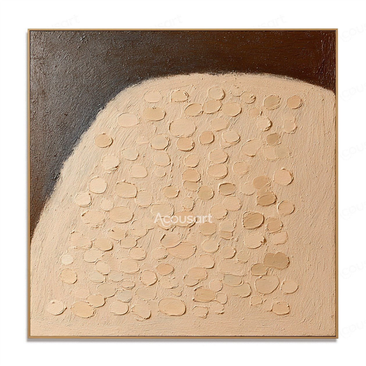 Neutral beige textured abstract wall art with raised pebble-like details and a dark brown charcoal background