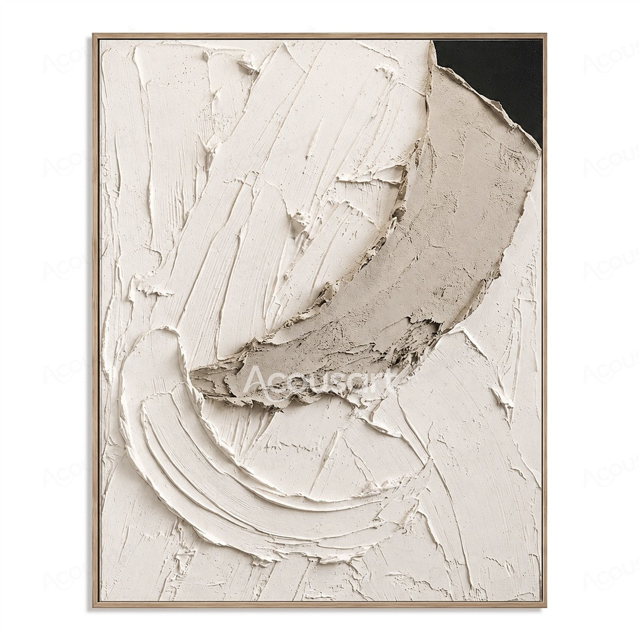 White textured abstract wall art with layered raised brushstrokes and organic stone-like shapes