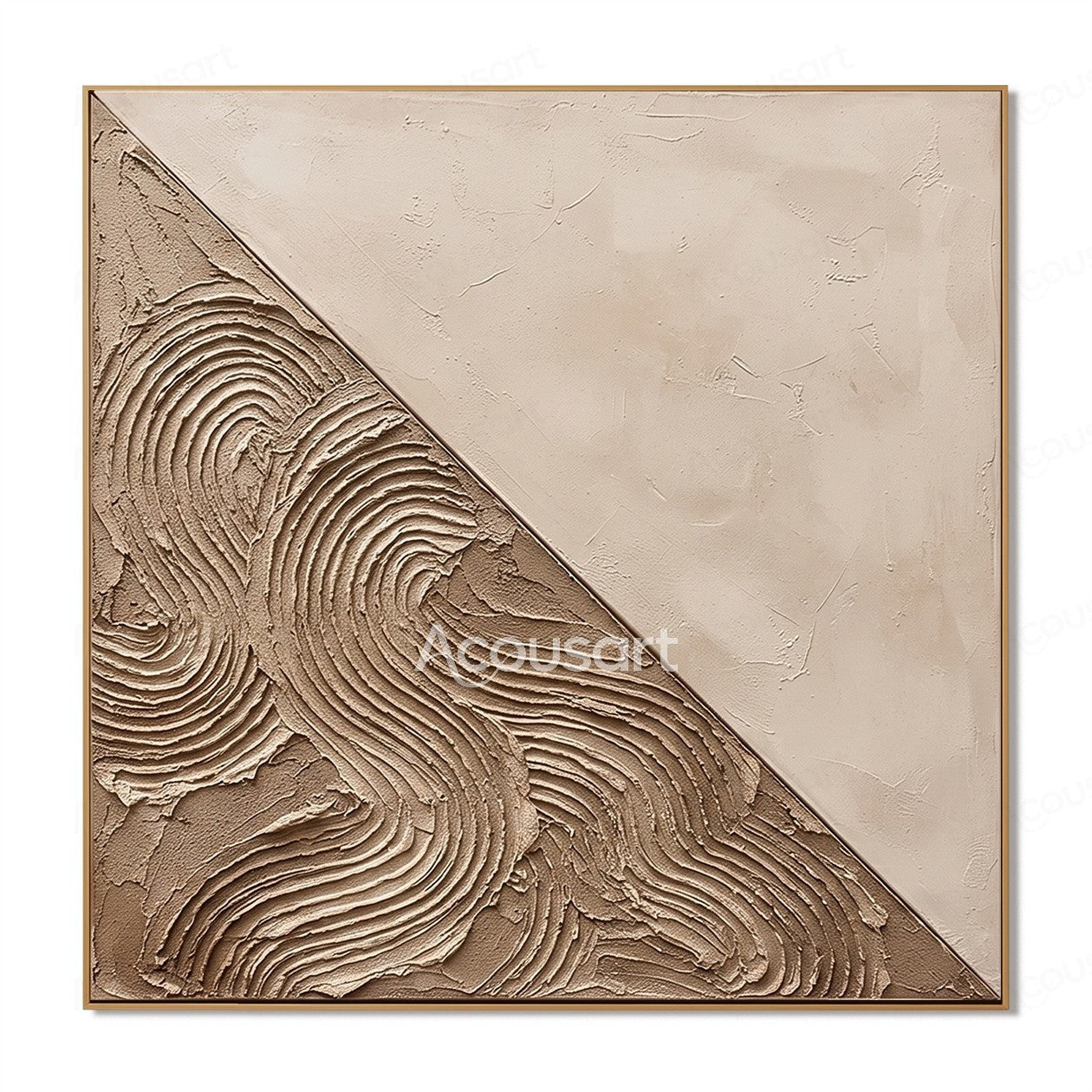 Beige textured abstract wall art with diagonal design and raised organic curved patterns