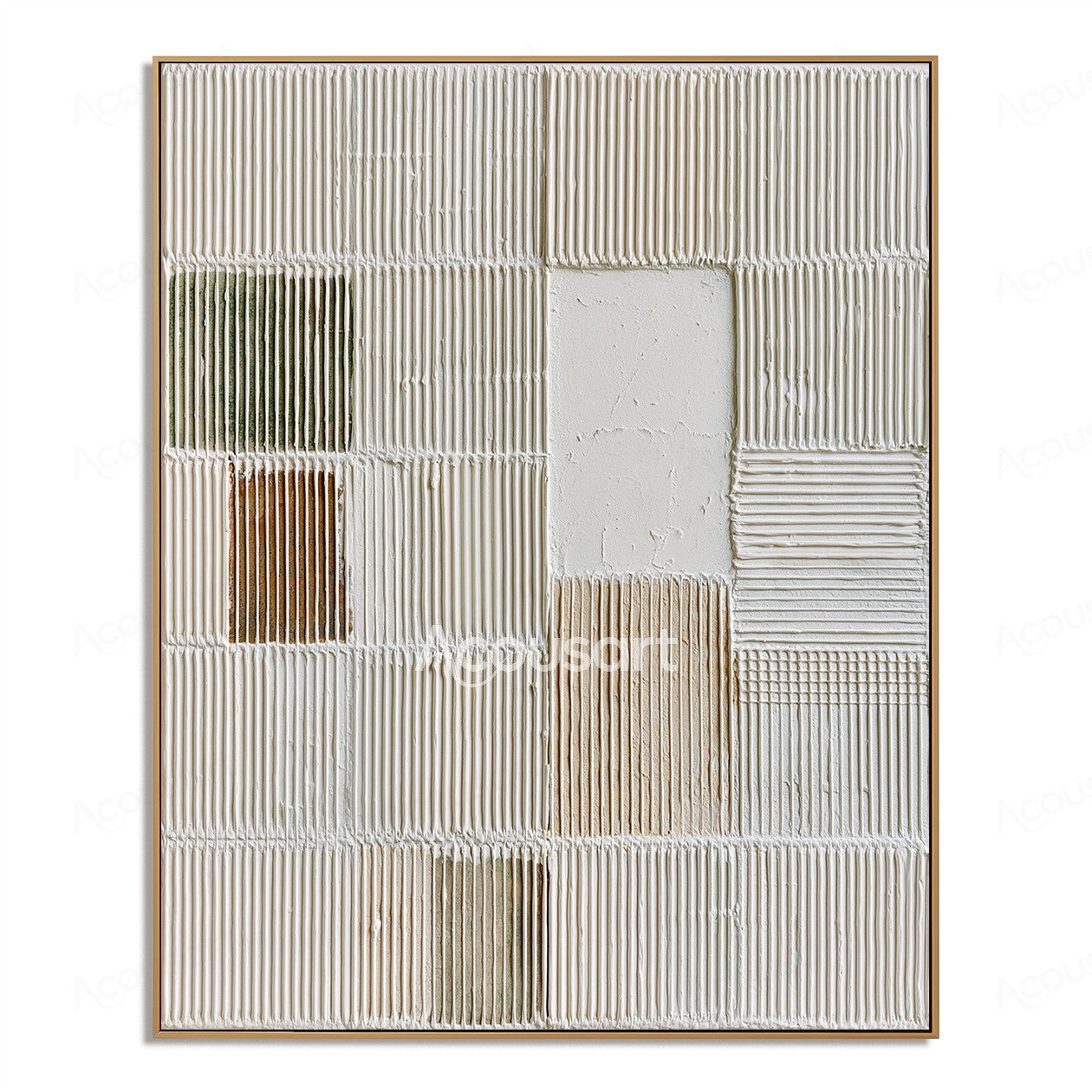 White neutral textured abstract wall art with geometric grid patterns and raised vertical lines
