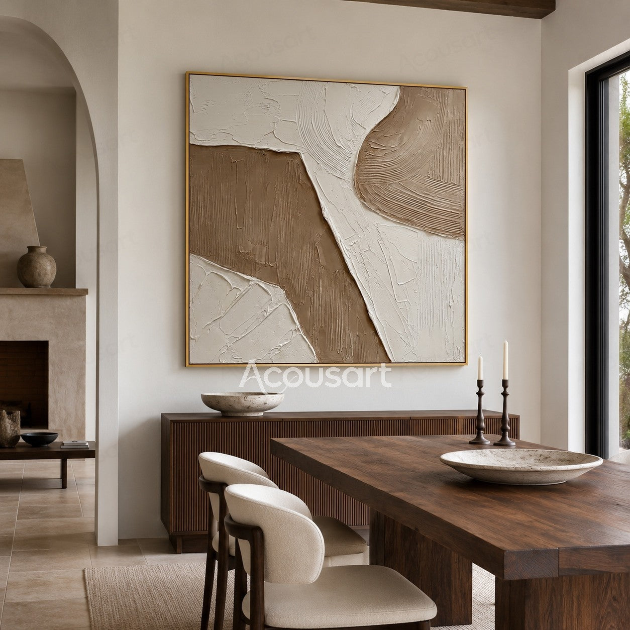 Neutral textured abstract wall art in beige, cream, and taupe