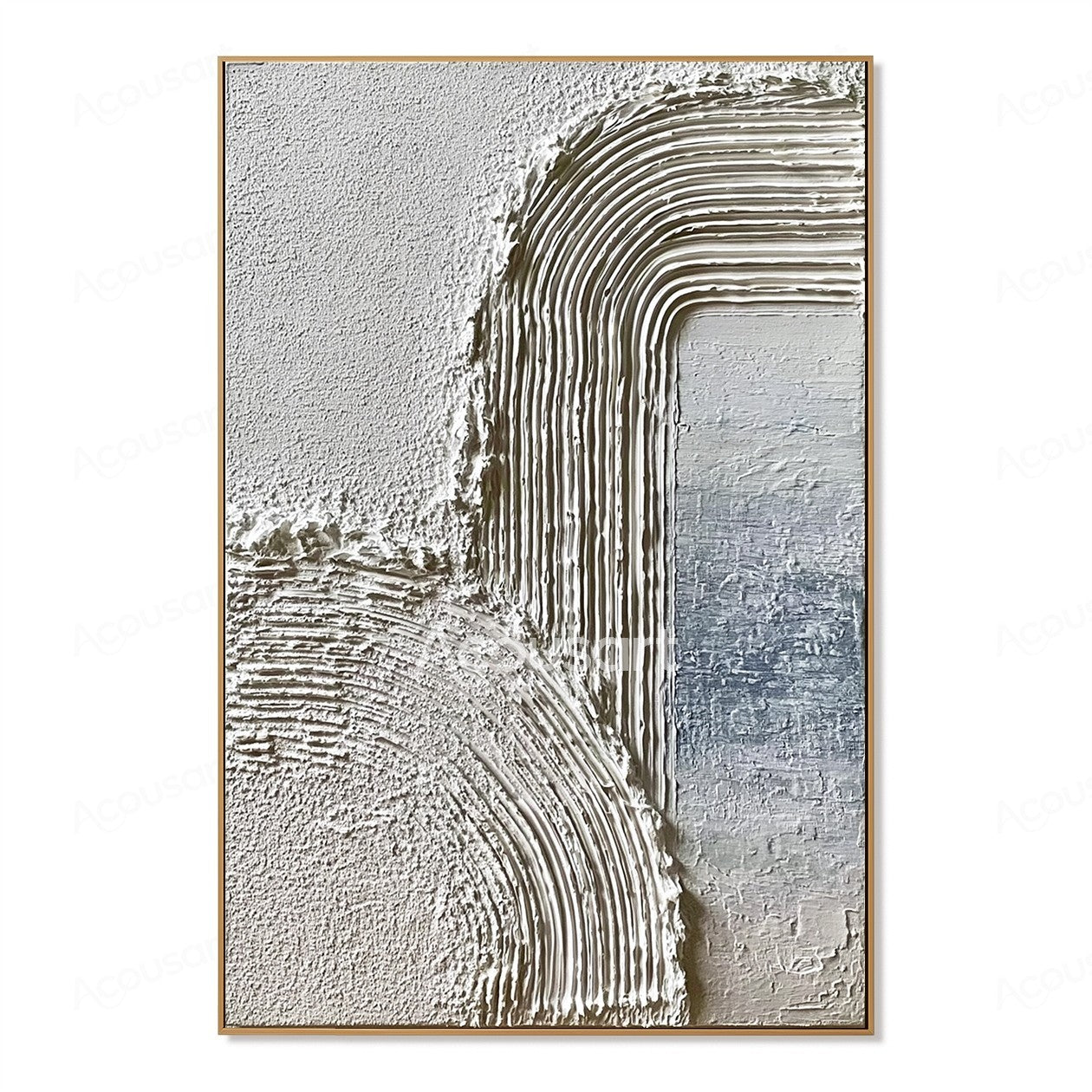 White and beige textured abstract wall art with raised curved line patterns
