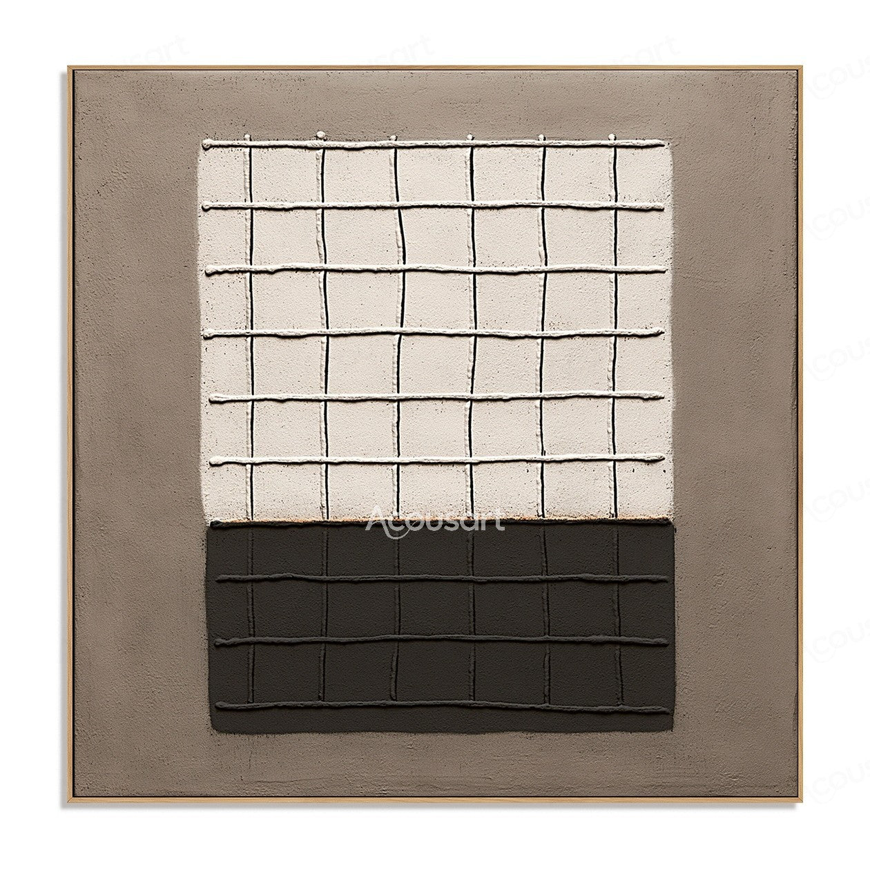 Black and white geometric textured abstract wall art with raised grid pattern design