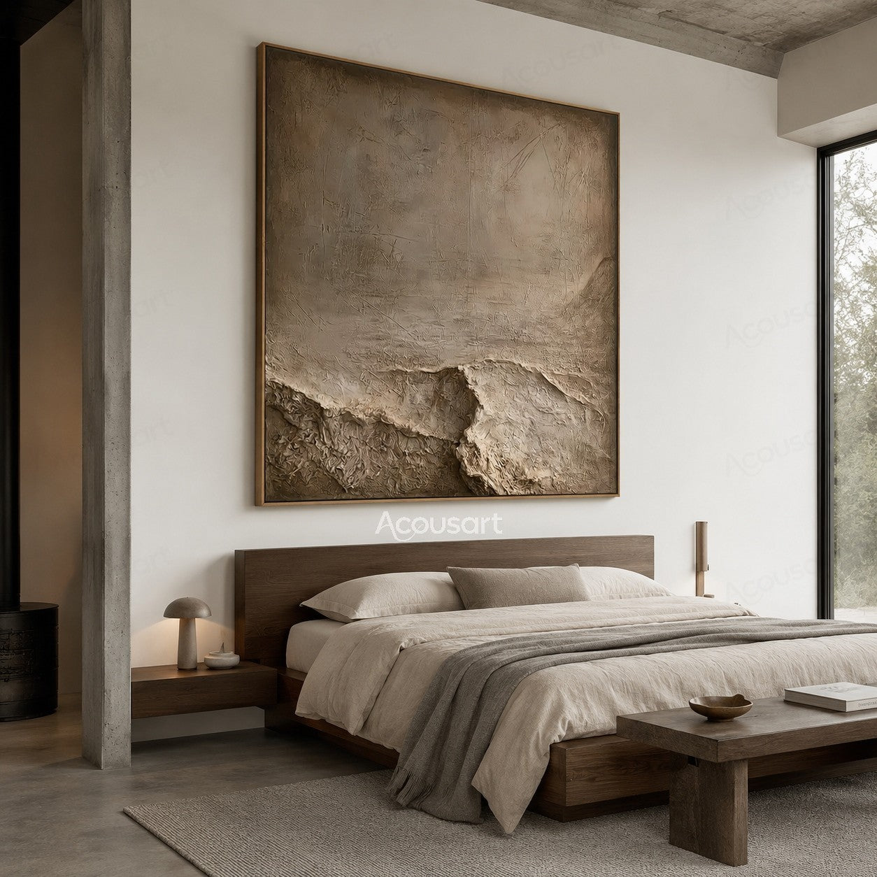 Neutral textured abstract stone wall art with layered beige rock texture and natural landscape design