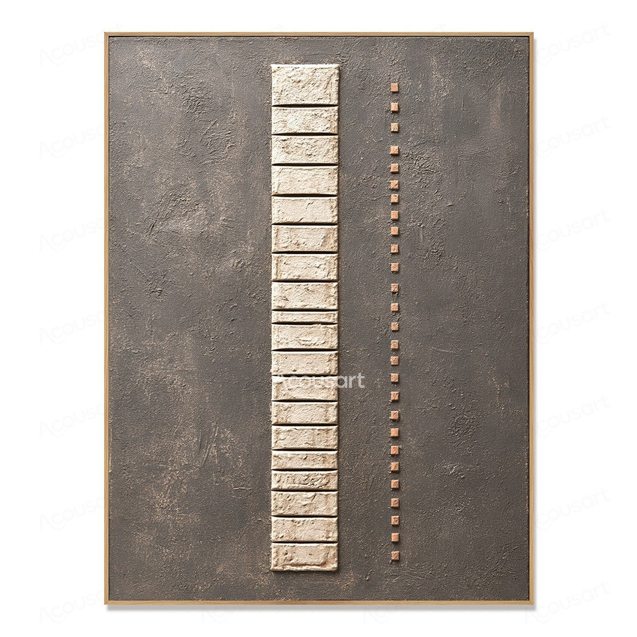 Neutral textured geometric abstract wall art with raised cream blocks on a gray background