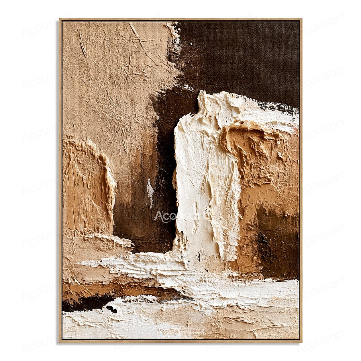 Neutral textured abstract wall art with layered plaster texture in beige, black, brown, and white tones