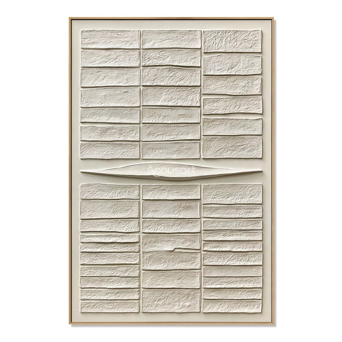 Neutral textured abstract wall art with raised ivory rectangular blocks and a soft curved center line