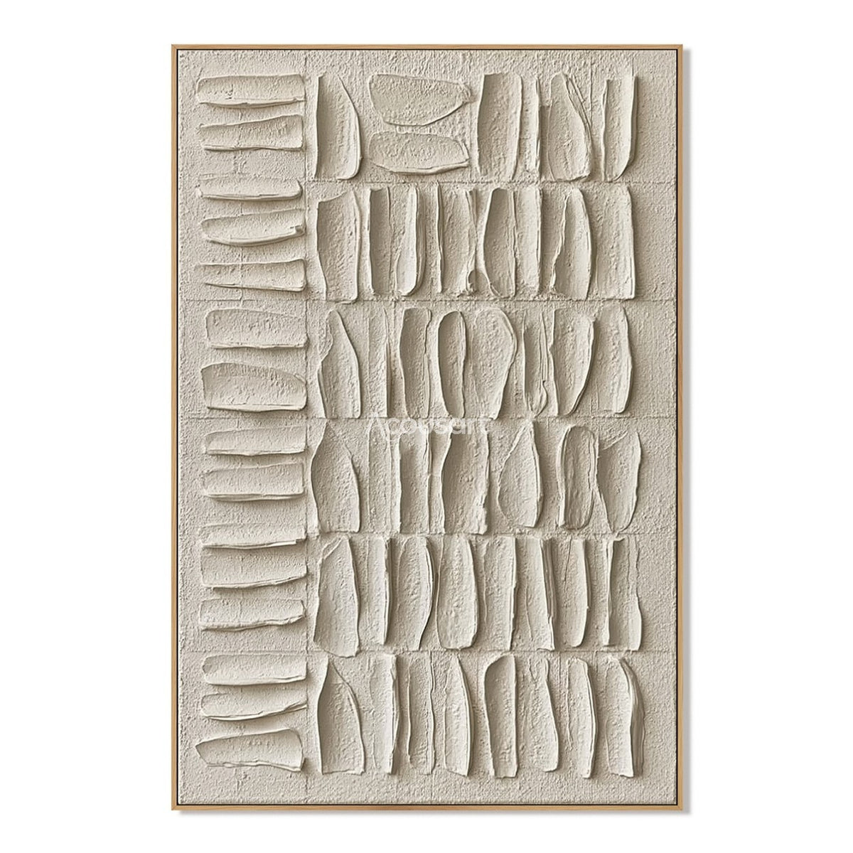 Neutral textured abstract wall art in ivory with raised organic shapes in a vertical grid pattern