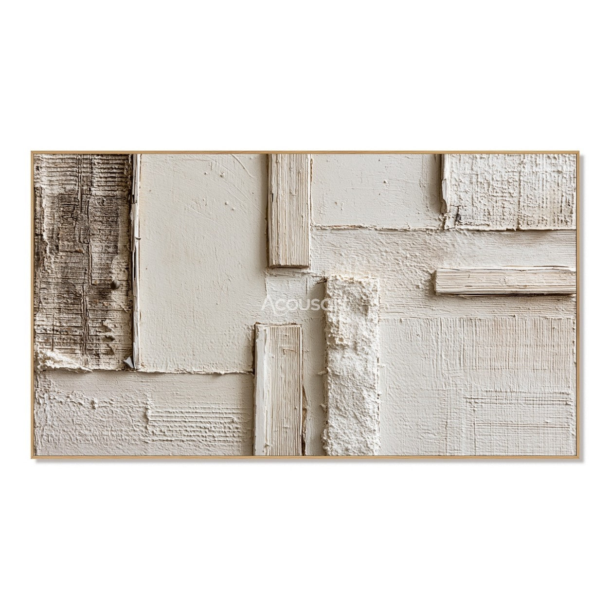 Neutral abstract wall art with ivory textured blocks, beige plaster layers, and soft horizontal geometric details