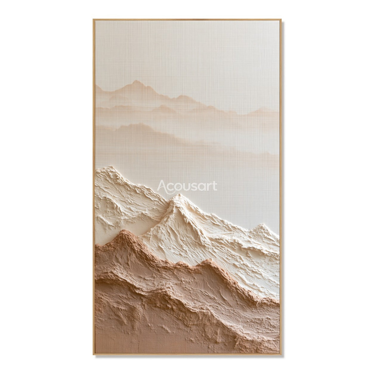Neutral mountain textured wall art with raised cream and beige peaks, soft distant mountains, and warm earthy tones