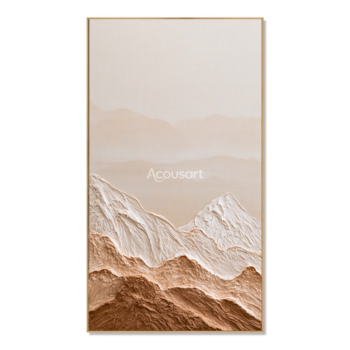 Neutral mountain textured wall art with raised cream peaks, warm brown desert hills, soft beige sky, and earthy tones