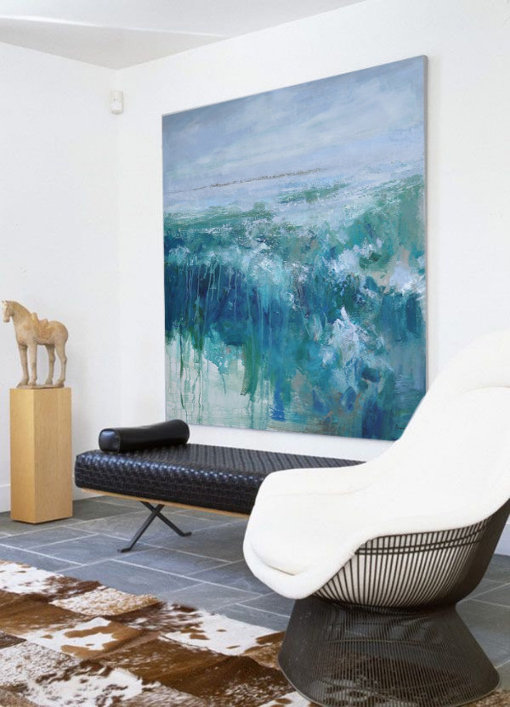 My Peace in the Storm horizontal art abstract seascape painting in blue tones